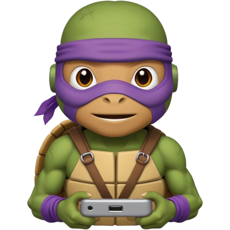 Donatello from Teenage Mutant Ninja Turtles, emoji style, head only, cute minimalistic style, with a tech gadget emoji