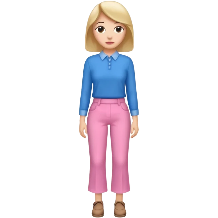 A woman with pants ☺️👖and a skirt and pink pants and blue shirt emoji