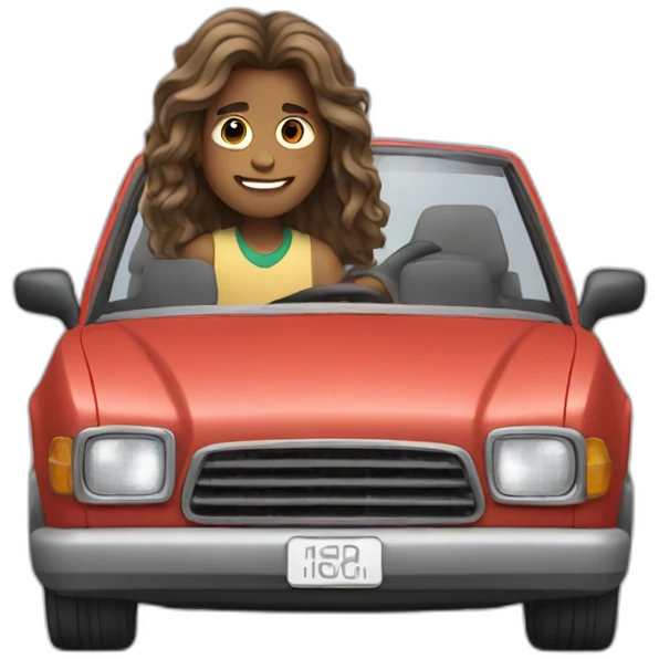 a boy with long hair driving a car emoji