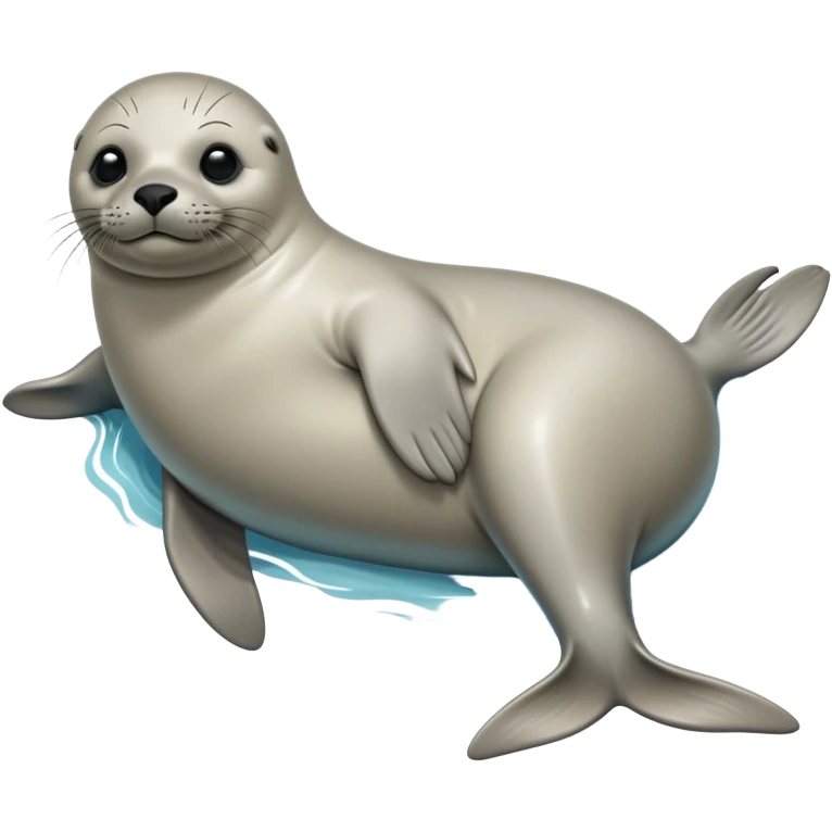 cinematic-seal-realistic-full-body-lounging-emoji,-sleek-body-stretched,-short-smooth-fur-glinting-in-the-sea-breeze,-flippers-tucked-comfortably-beneath-its-body,-large-dark-eyes-filled-with-playful-curiosity emoji