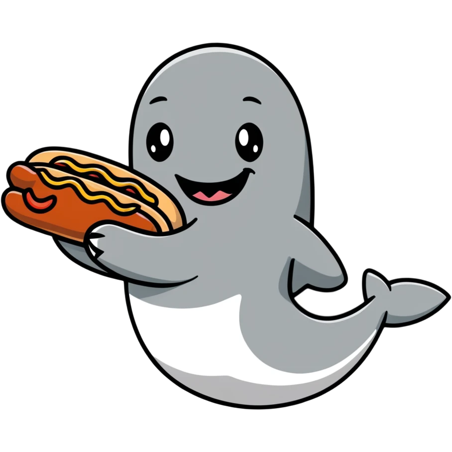 Hotdog character smiling in a shark costume  emoji
