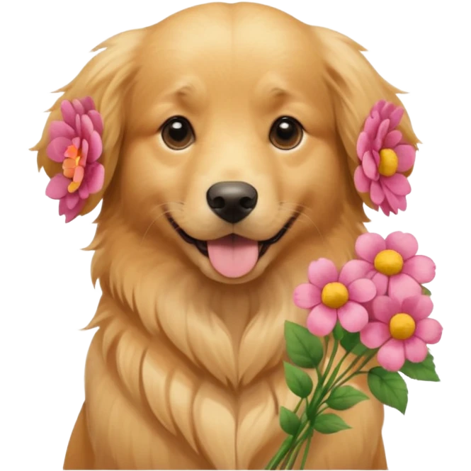 dog holding flowers emoji