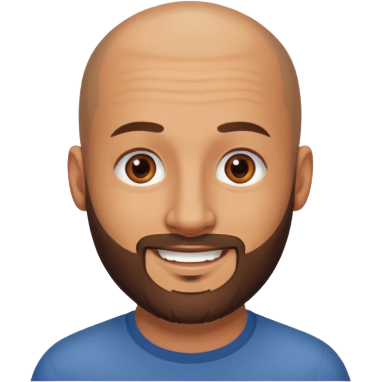 man, shaved head with stubbles, brown eyes, full beard, smiling emoji