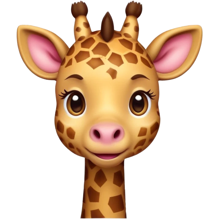 An adorable, blushing giraffe emoji with big, sparkly eyes, a shy smile, and exaggerated rosy cheeks. The design should be ultra-cute, with a rounded face and tiny features. Ideal for 'aww' or 'thanks' reactions in chat. emoji