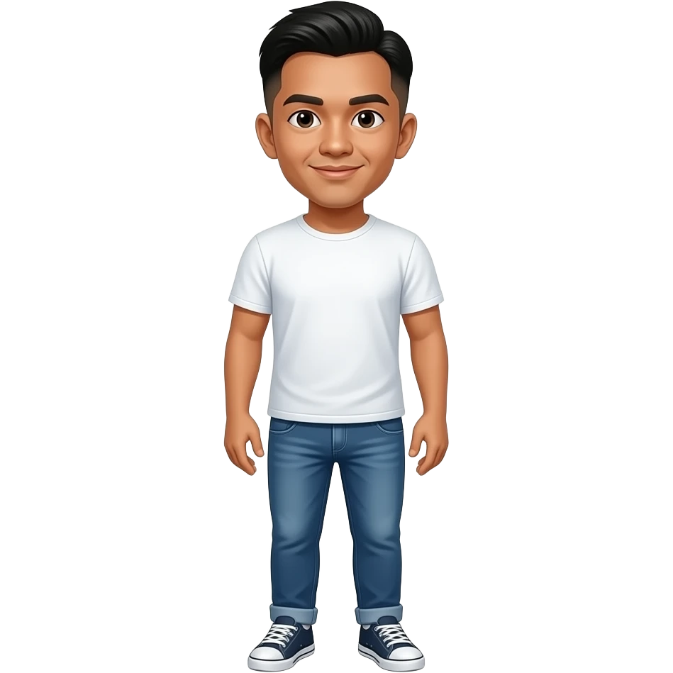 Filipino man fade hair cut wear white t-shirt denim jeans and sneakers emoji