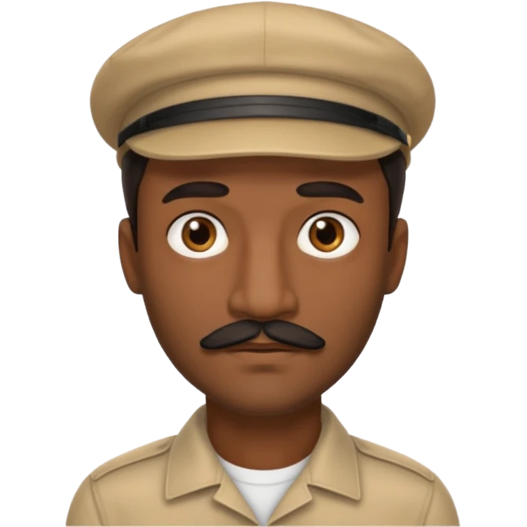 A dark-skinned man with a beige cap, brown eyes, and a thin black mustache. emoji