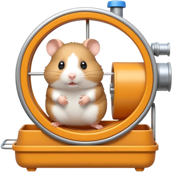 from front angle Hamster in plastic cage with hamster wheel emoji