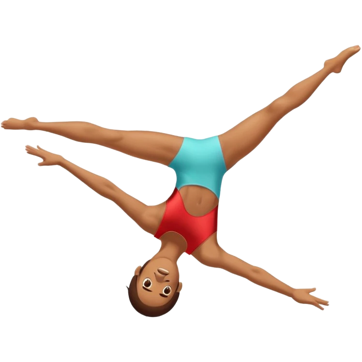 A skilled acrobat mid-air, executing a breathtaking flip with perfect control. The pose radiates strength, balance, and agility. The background suggests a dynamic performance space, with stage lights or a competition arena, emphasizing motion, precision, and teamwork. emoji