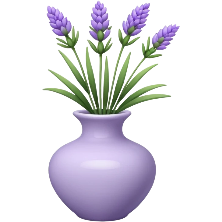 A small white vase holding a single lavender flower with green leaves. emoji