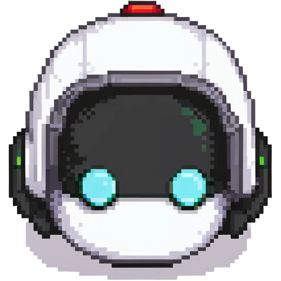 Black bomberman head only, sleek helmet with sharp antenna, cool white face, mysterious eyes, pixel art style emoji