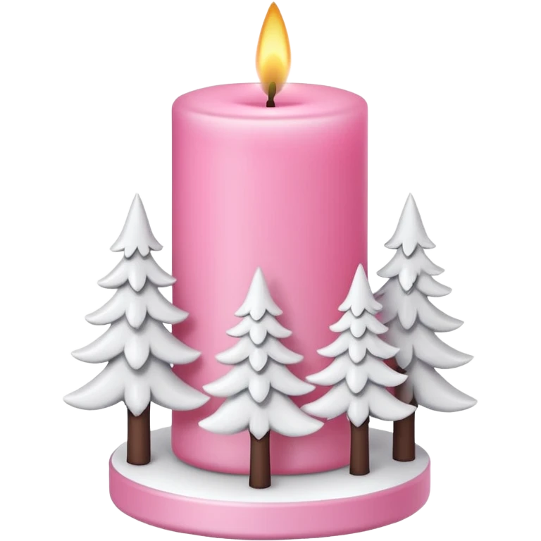 Pink candle holder with white trees and a beautiful white candle emoji