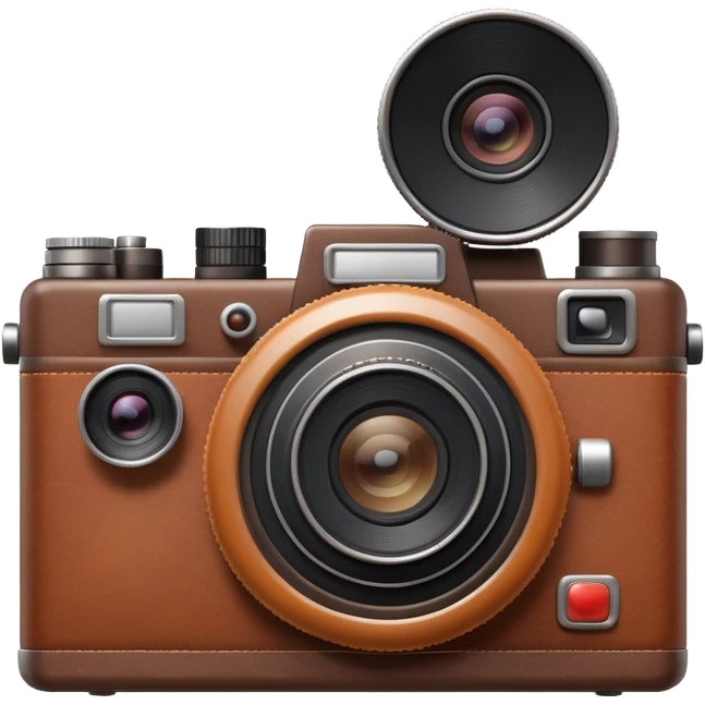 retro camera object icon, vintage photo camera, leather texture, big lens, cute 3D cartoon, mobile game icon style, clean background, no text, no watermark
  emoji