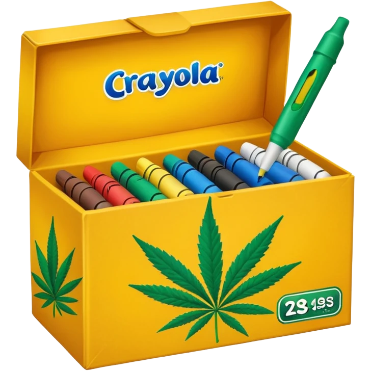 a box of crayola permanent markers with cannabis leaf emoji