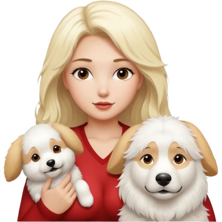 Sexy blonde girl with large breasts and a great pyrness dog next to her. emoji