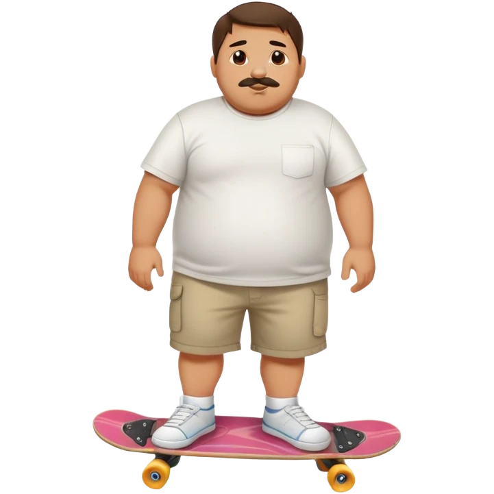 Full body chubby Mexican man with a skateboard in shorts and a white tshirt emoji
