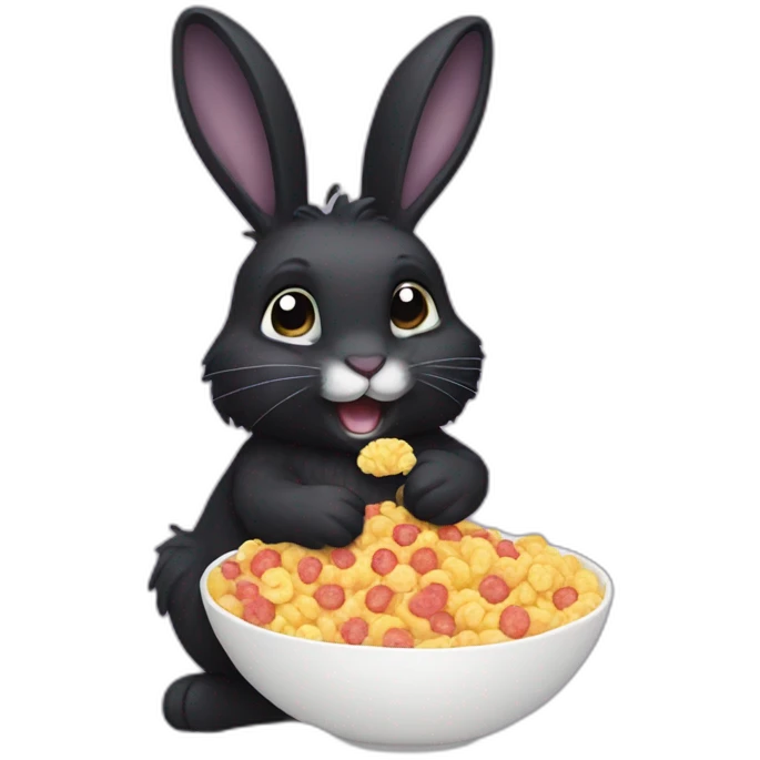 Small furry black rabbit eat frootloops emoji