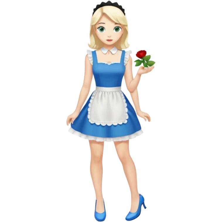 King, black hair, body, legst, blue eyes, shoes, maid blonde hair, green eyes, sexy white short sleveless dress, shoes emoji