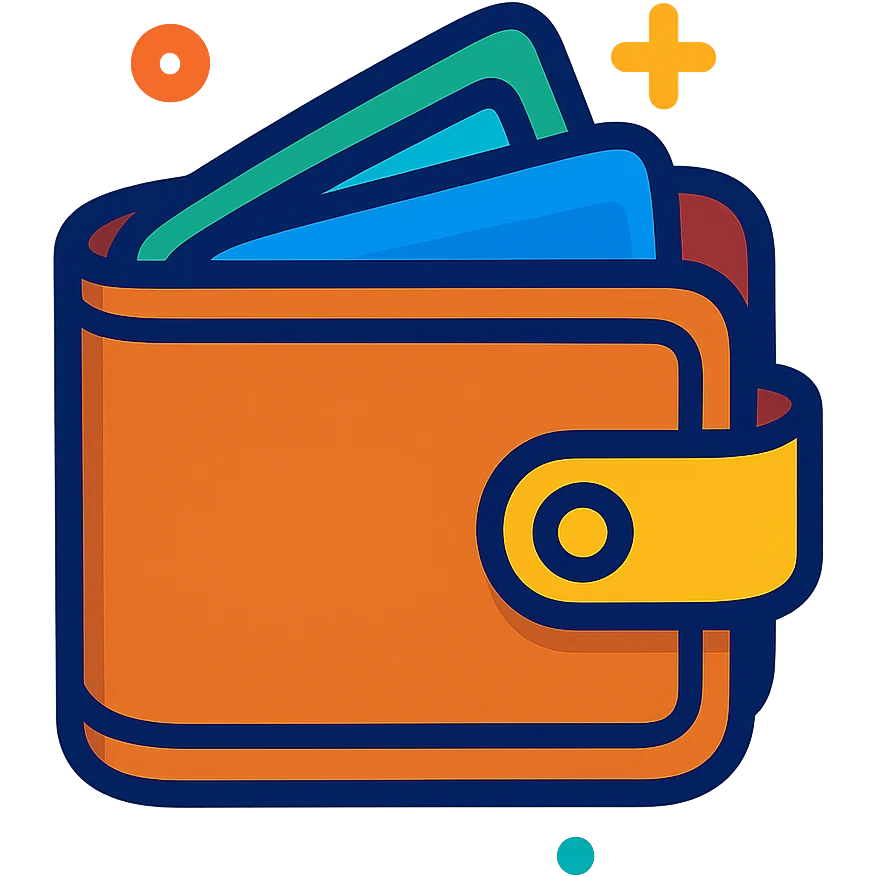 wallet, playful cartoon style emoji