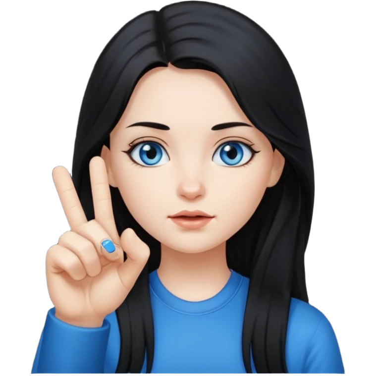 Middle finger girl with black long hair and blue eyes  emoji