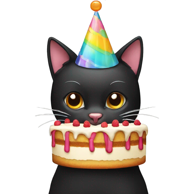 black cat with birthday hat and cake emoji