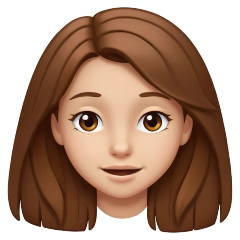 teen emoji girl with long brown hair, brown eyes, winking, white background emoji