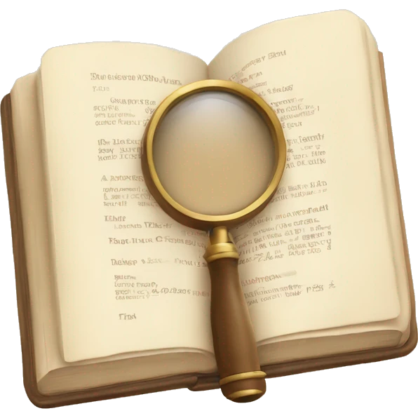 An open book in beige tones with a magnifying glass on it emoji