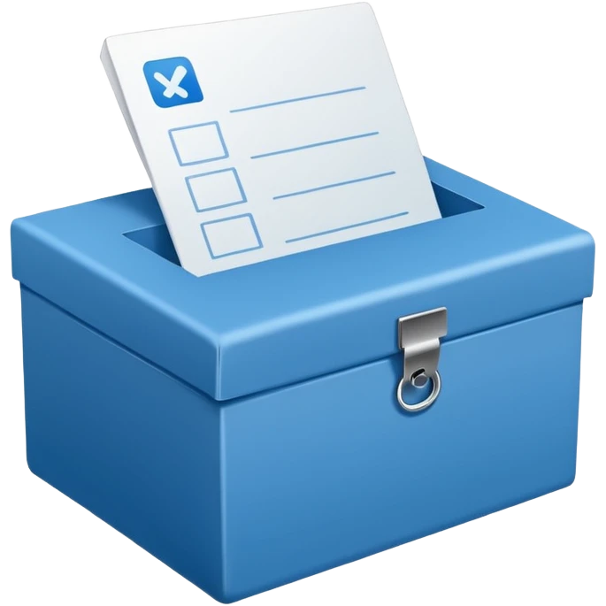 A paper blue box with a check in side emoji