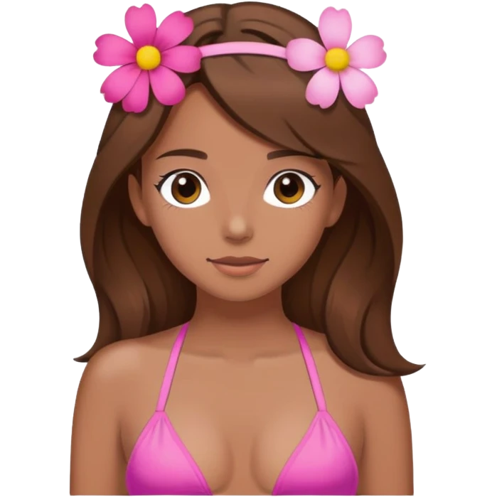 Girl with browns hair and a pink bikini swimsuit and a flower in hair emoji