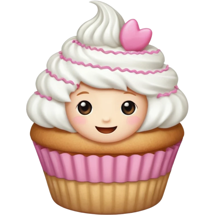 Un pequeño y adorable cupcake que ha cobrado vida, con un glaseado esponjoso que funciona como su "sombrero" o "pelo". Es la encarnación de la dulzura y la amabilidad. emoji