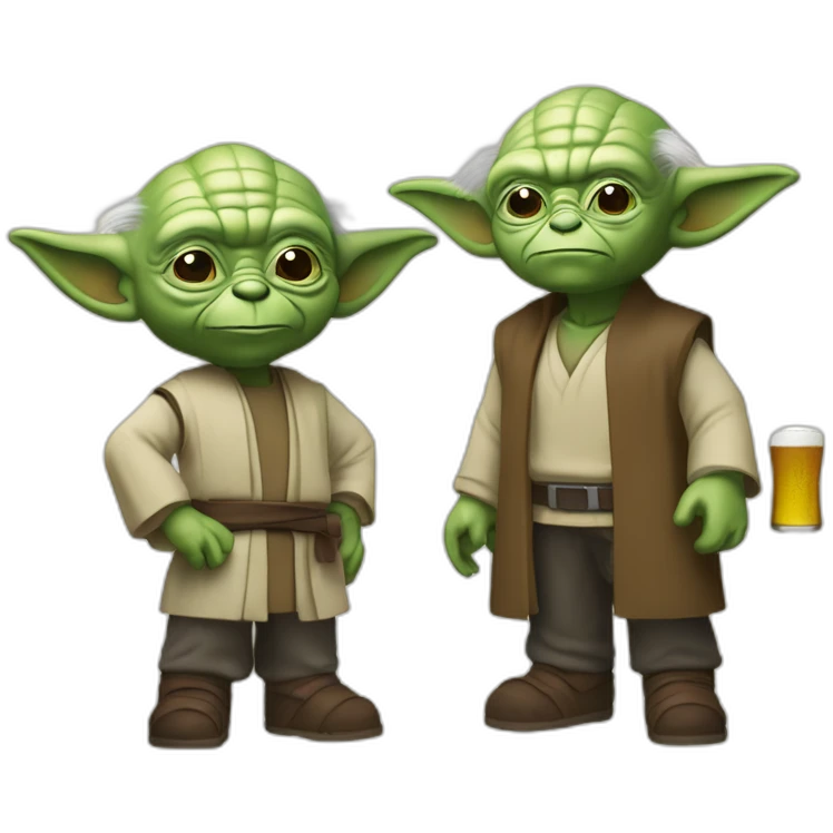 Mikey qui boit de la bière avec maître yoda emoji