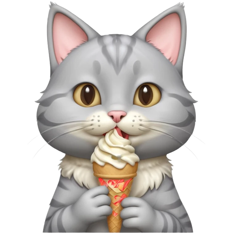 cute gray cat portrait, head and shoulders only, licking an ice cream cone, funny happy expression, 3D cartoon, mobile game icon style, clean background, no text, no watermark
 emoji