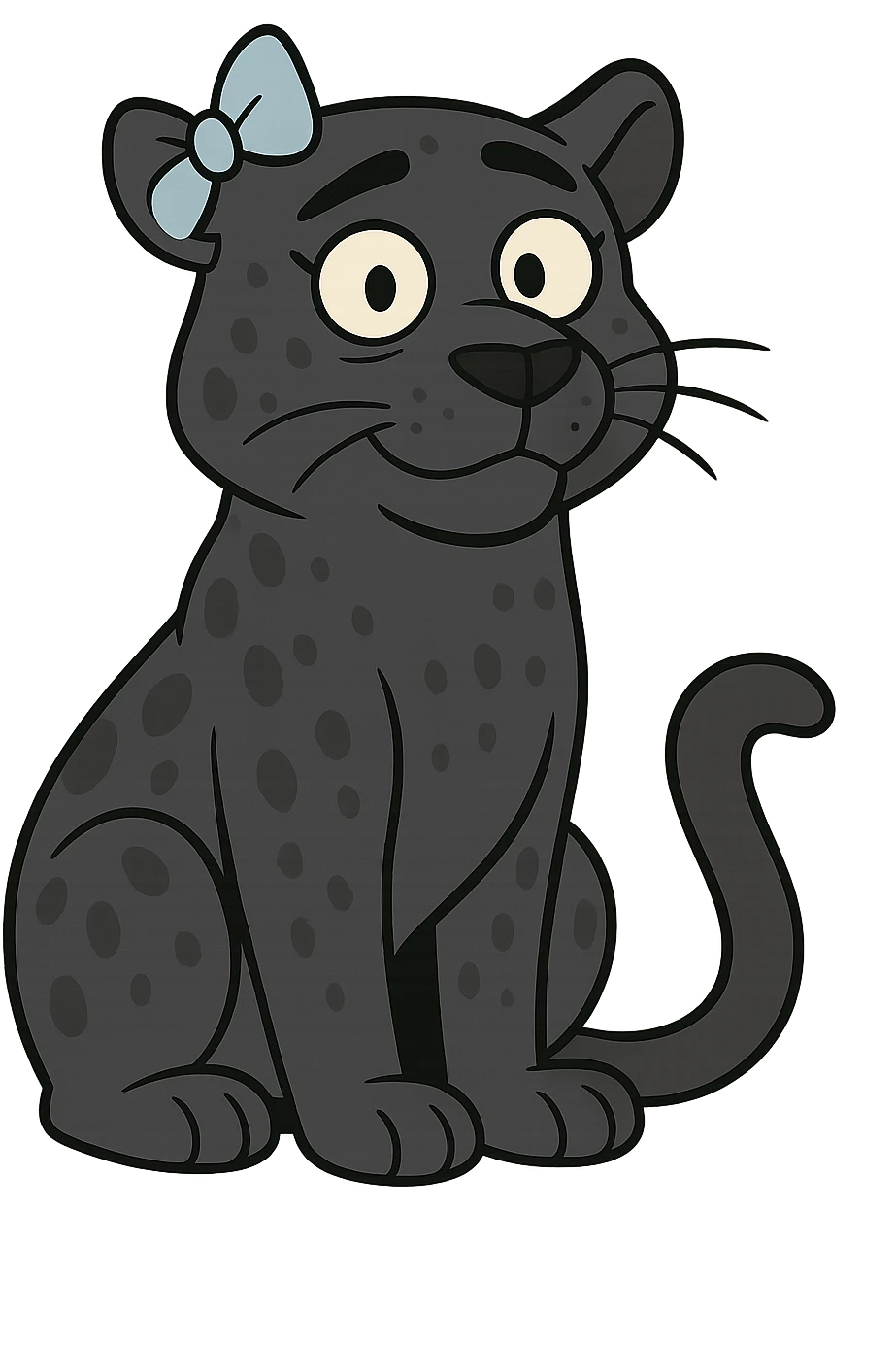 black panther with spots and a blue bow on its ear, cartoon style emoji