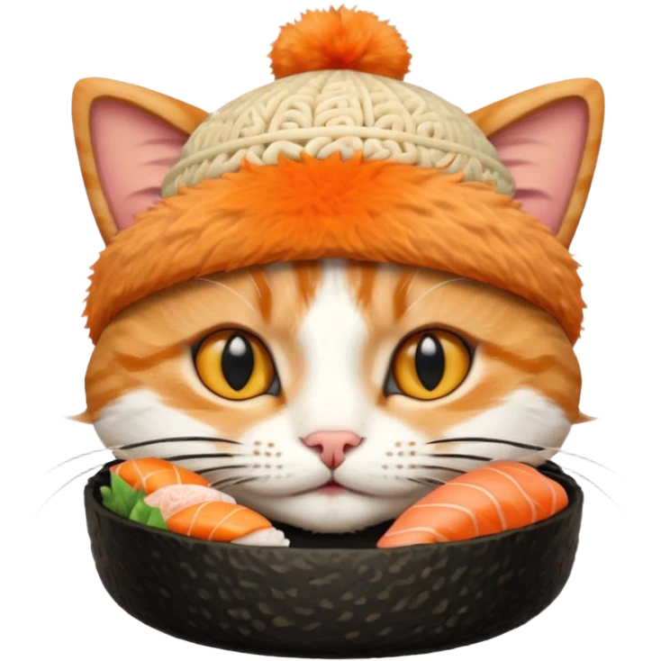 cat with a sushi hat, intricate sushi details emoji