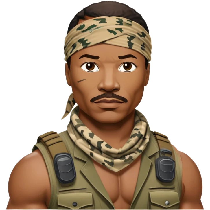 Carl Weathers as Dillon from Predator movie, muscular man in military gear with bandana emoji