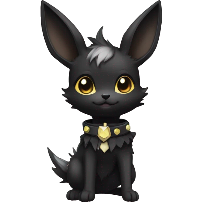 Dark Black Punk Kawaii Eeveelution-Cute-Pokémon-fusion with a cute edgy collar full body emoji