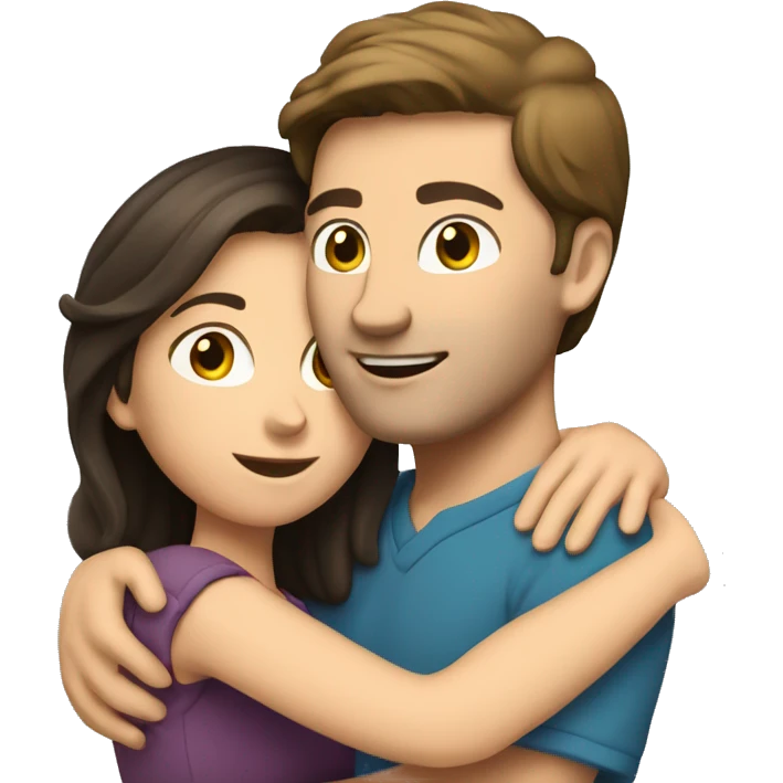 Caucasian brunette couple hugging emoji