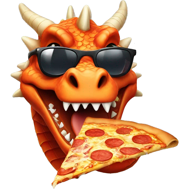 dragon eating a pizza with sunglasses emoji