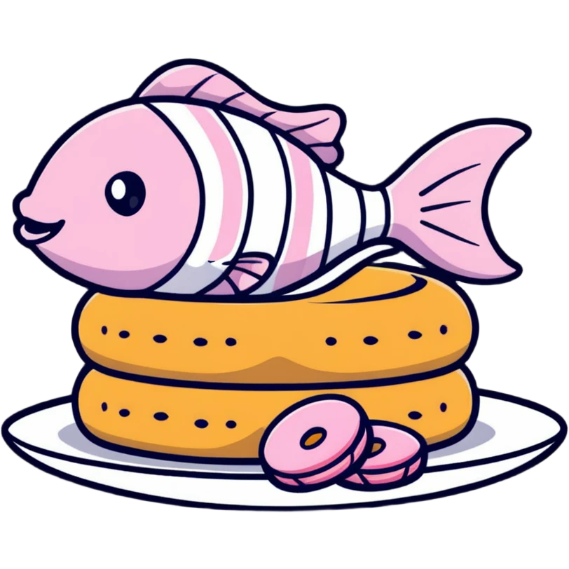 A sleek, modern Apple-inspired design with fish cake with pink swirl, rice cracker, and dango arranged in a clean, minimalist style with subtle Apple company aesthetic emoji