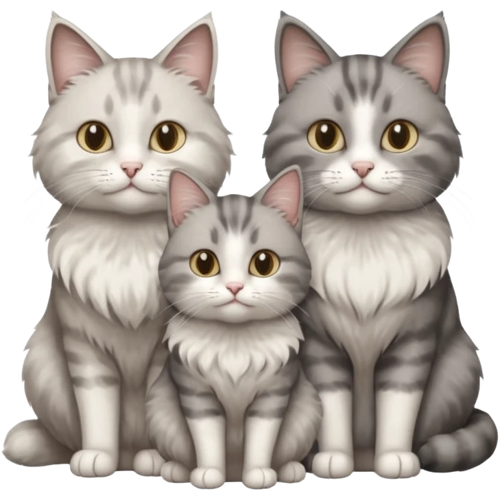a very fluffy grey and white cat sitting with 2 other cats emoji