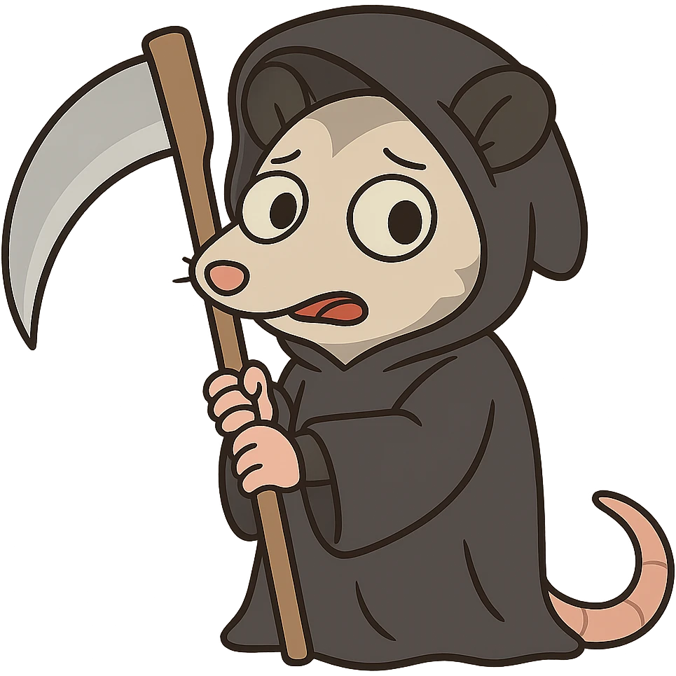 cute cartoon possum dressed up like a grim reaper emoji