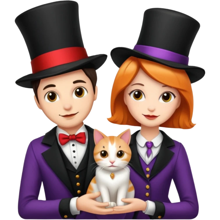 magician couple and their pet cat emoji