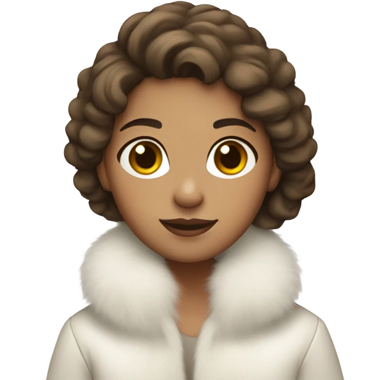 Girl with brown hair and light skin in white fur coat emoji