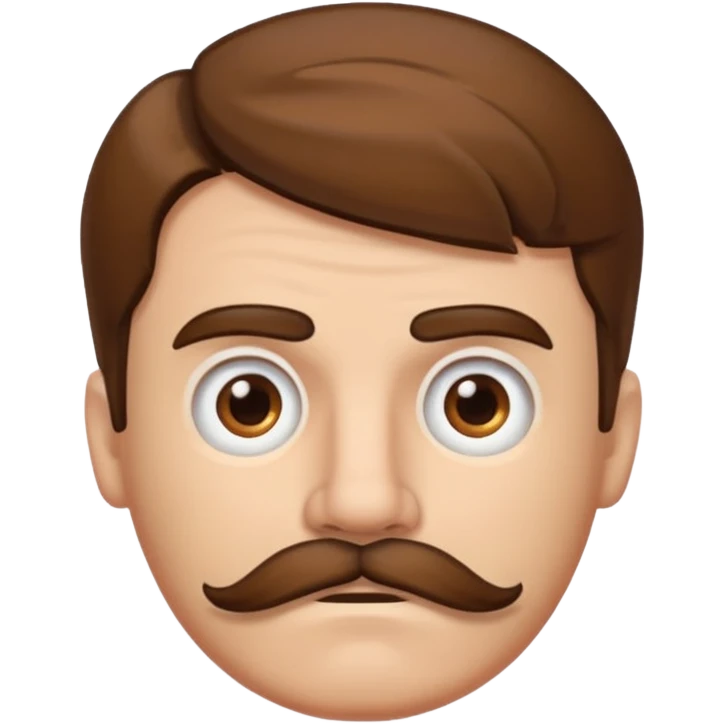 white man with parted brown hair and a thick mustache in the stock ios emoji style. he is very unhappy and his hair is a bit unkempt emoji