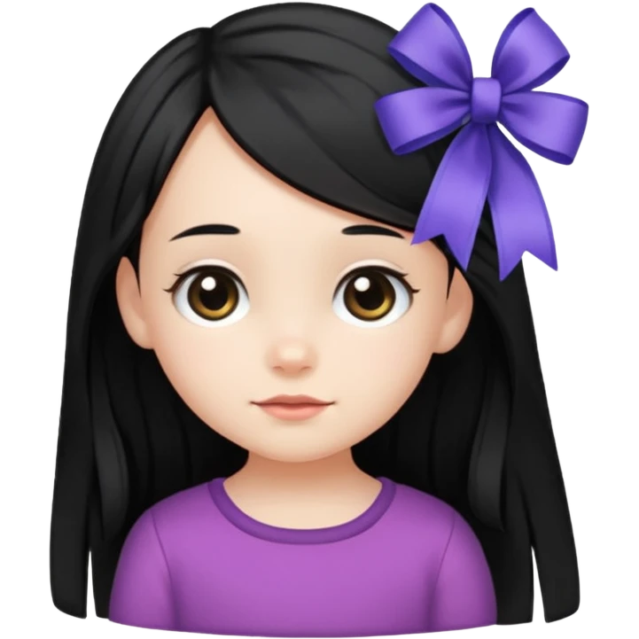 little girl with ribbon hairclip, long black hair emoji