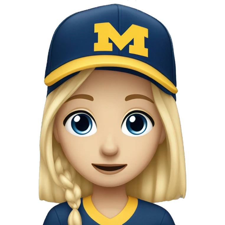 Blonde girl with blue eyes crying wearing University of Michigan hat emoji