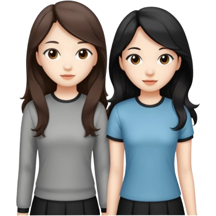 Two girls drinking they’re both Asian but one has wavy brown hair and the other has really long straight hair emoji