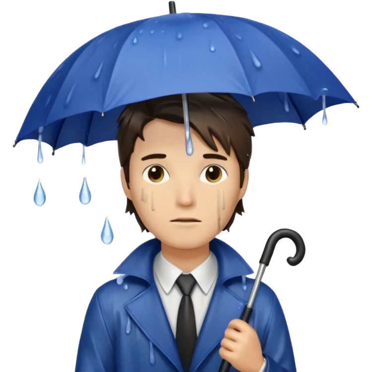 man getting wet (umbrella, dripping hair) emoji