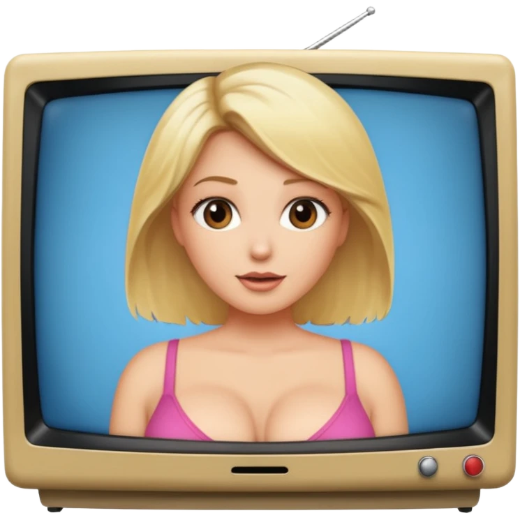 blonde naked woman with large boobs and a hairy vagina on tv emoji