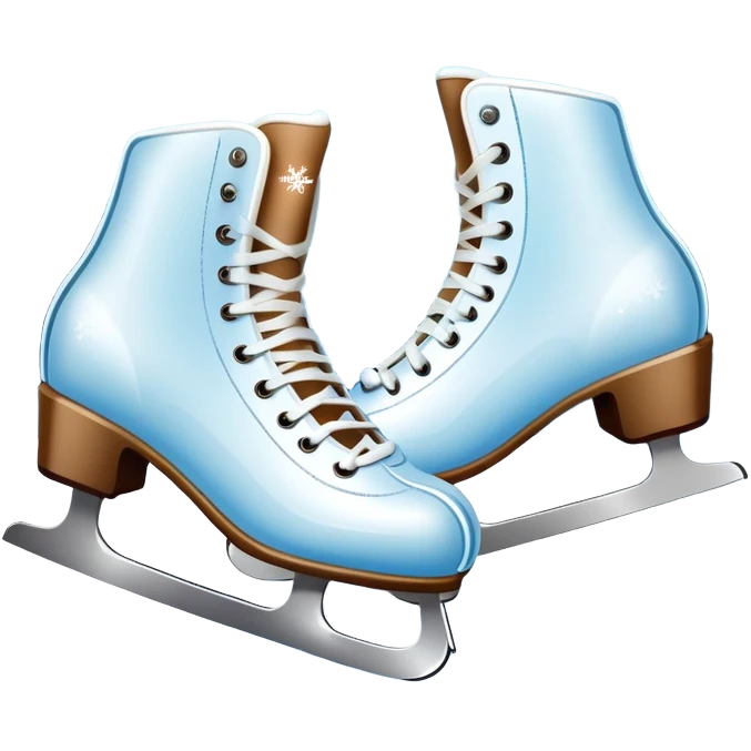An icon showing In the background, twinkling lights, winter trees, and cheering spectators create a festive atmosphere. a pair of elegant ice skates gliding across a smooth, frozen rink with snowflakes in the air. Transparent background highlights the grace and charm of ice skating. emoji