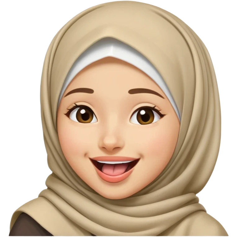 nữ, 15 tuổi, đội khăn hijab, tongue out, cười to, nhắm 1 mắt emoji